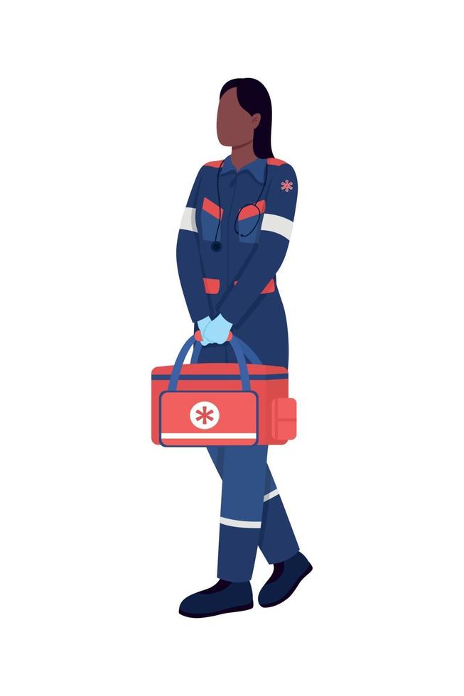 Afro-Amerikaanse vrouwelijke paramedicus gezichtsloos karakter vector