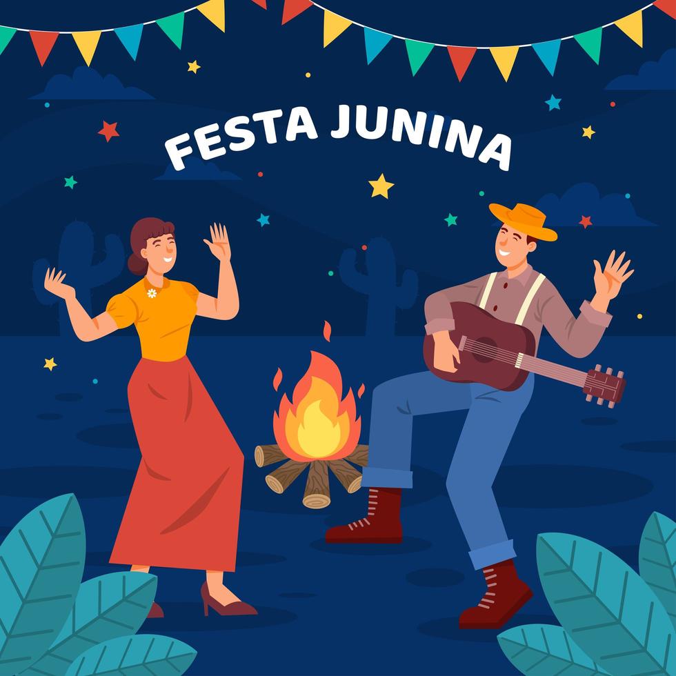twee mensen die festa junina-festival vieren vector