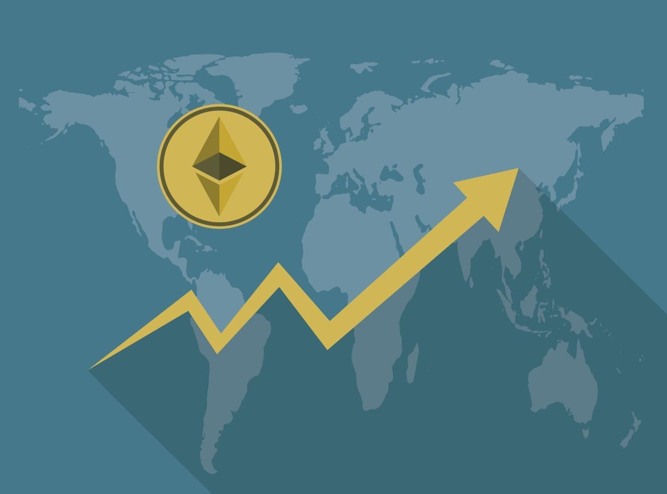 bedrijfsconcept ethereum munt, munten op achtergrond kaart wereld. vector illustrator