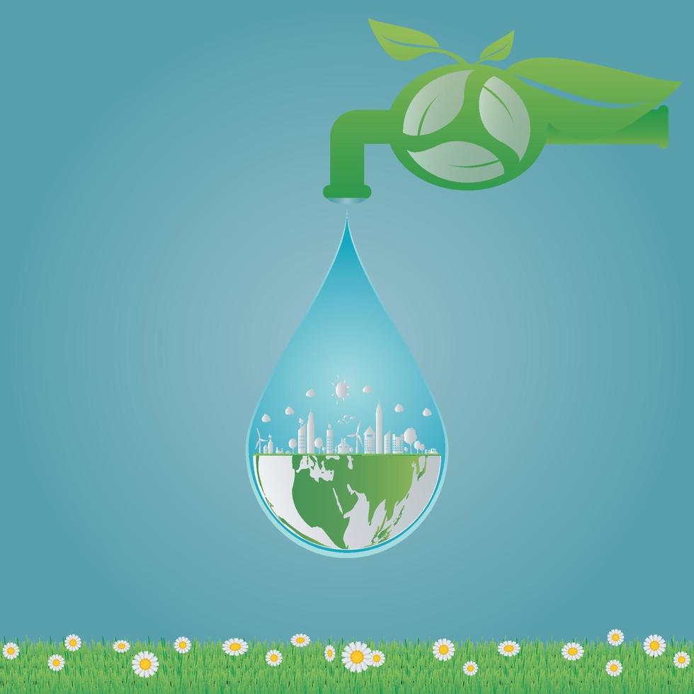 ecologie, water, schone energie recycling, groene steden helpen de wereld met milieuvriendelijke conceptideeën. vector illustratie