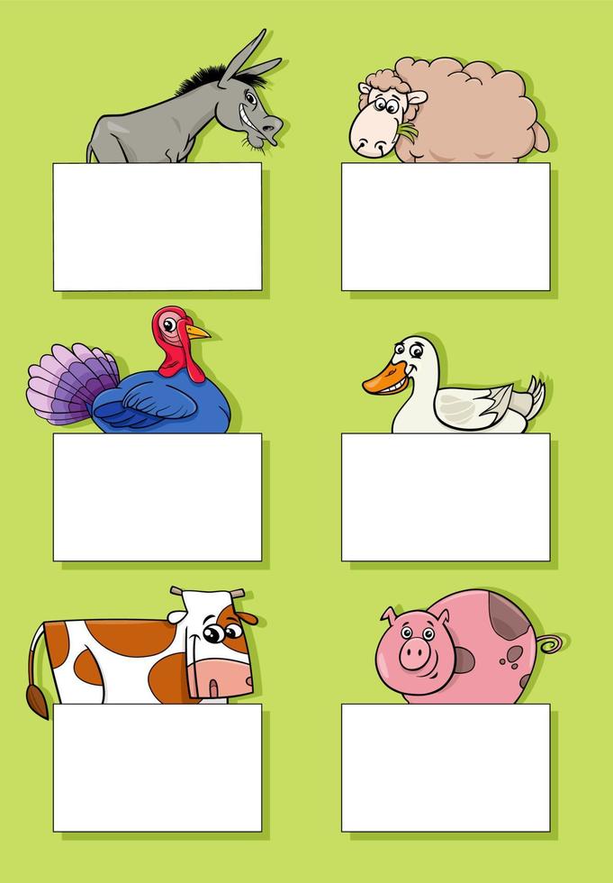 tekenfilm boerderij dieren met kaarten of banners ontwerp reeks vector