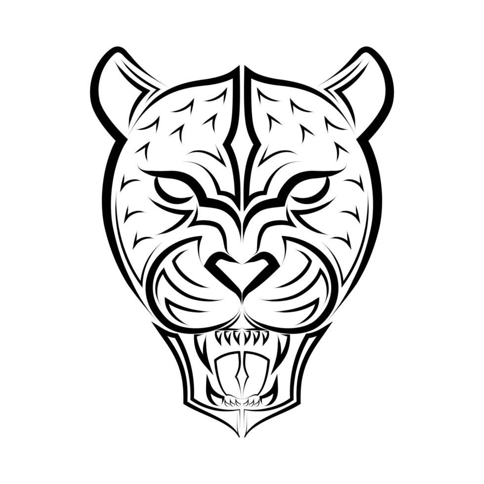 zwart-wit lijntekeningen van brullende luipaardkop. goed gebruik voor symbool, mascotte, pictogram, avatar, tatoeage, t-shirtontwerp, logo of elk gewenst ontwerp. vector