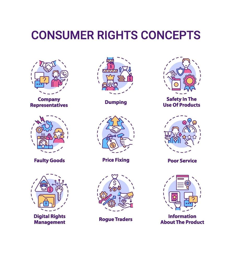 consumentenrechten concept pictogrammen instellen vector