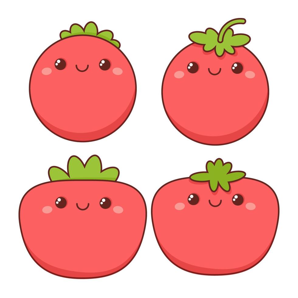 reeks van rood tomaten in kawaii stijl vector