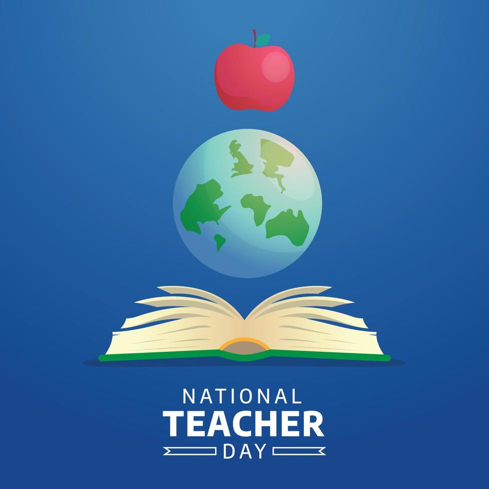 nationaal leraar dag vector illustratie. leraar dag groet met wereldbol boek appel. leraren dag groet sjabloon.