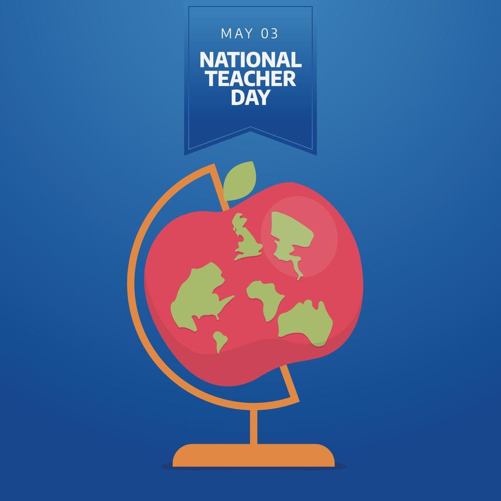 nationaal leraar dag vector illustratie. leraar dag groet met wereldbol boek appel. leraren dag groet sjabloon.