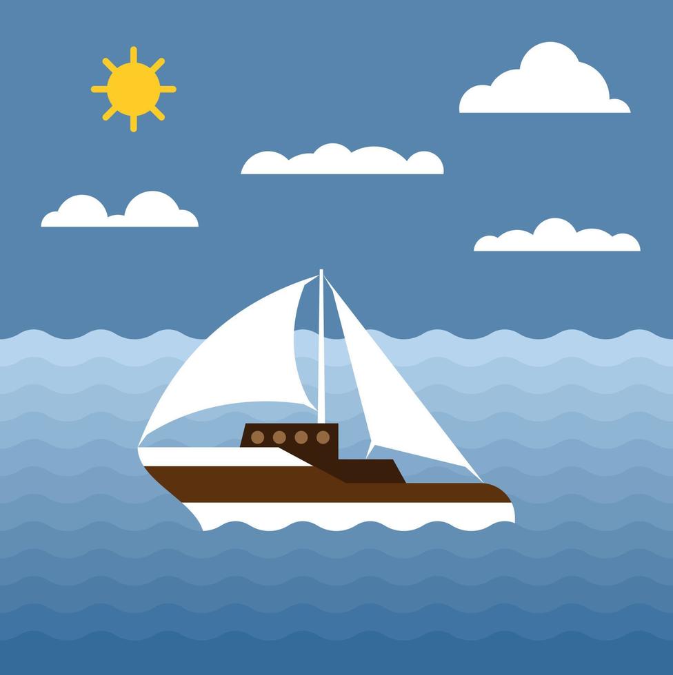 vector illustratie van een boot het zeilen Aan de zee