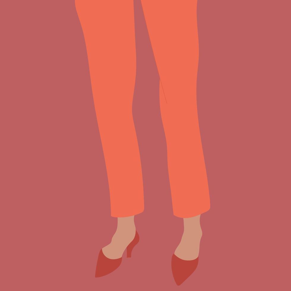 abstract vrouw poten in oranje broek en rood hoog hielden schoenen Aan helder achtergrond. hand- getrokken vector kunst