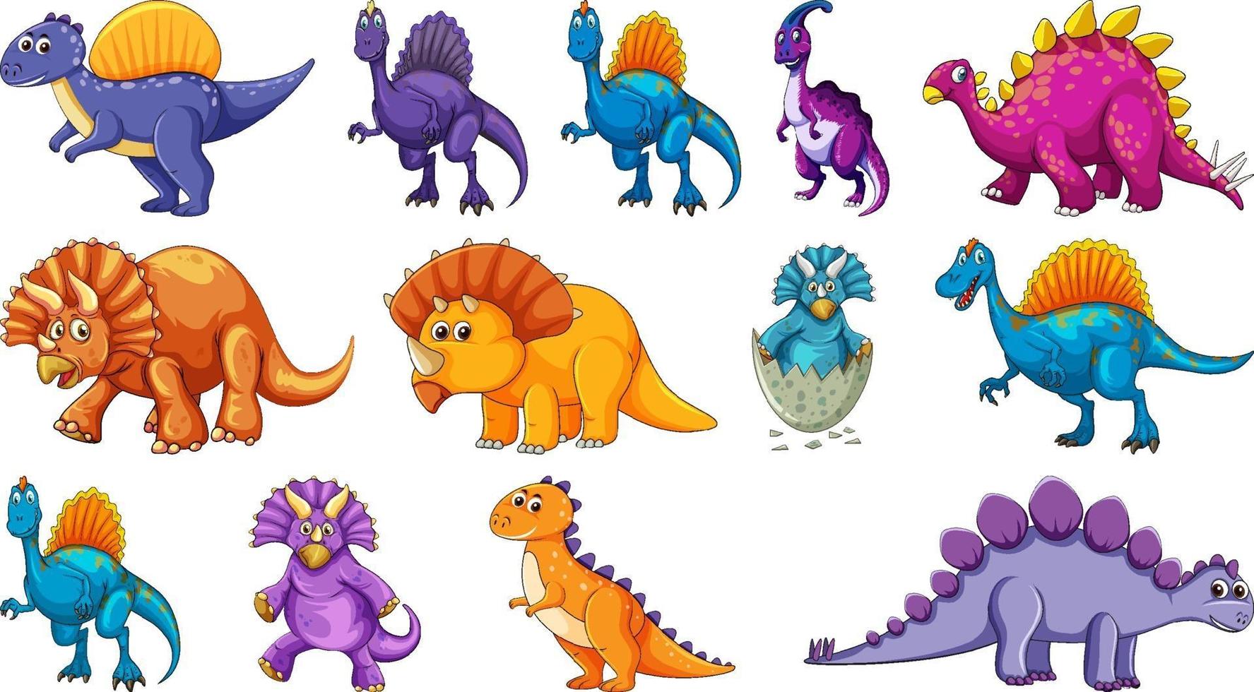 verschillende dinosaurussen stripfiguur en fantasie draken geïsoleerd vector