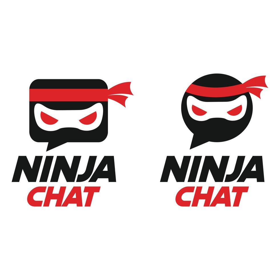 modern vector vlak ontwerp gemakkelijk minimalistische logo sjabloon van Ninja praten babbelen mascotte karakter vector verzameling voor merk, embleem, label, kenteken. geïsoleerd Aan wit achtergrond.