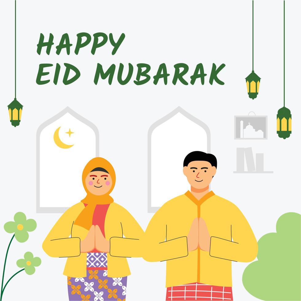 gelukkig eid mubarak mensen achtergrond. groet kaart eid al geschikt. vector illustratie Ramadan kareem