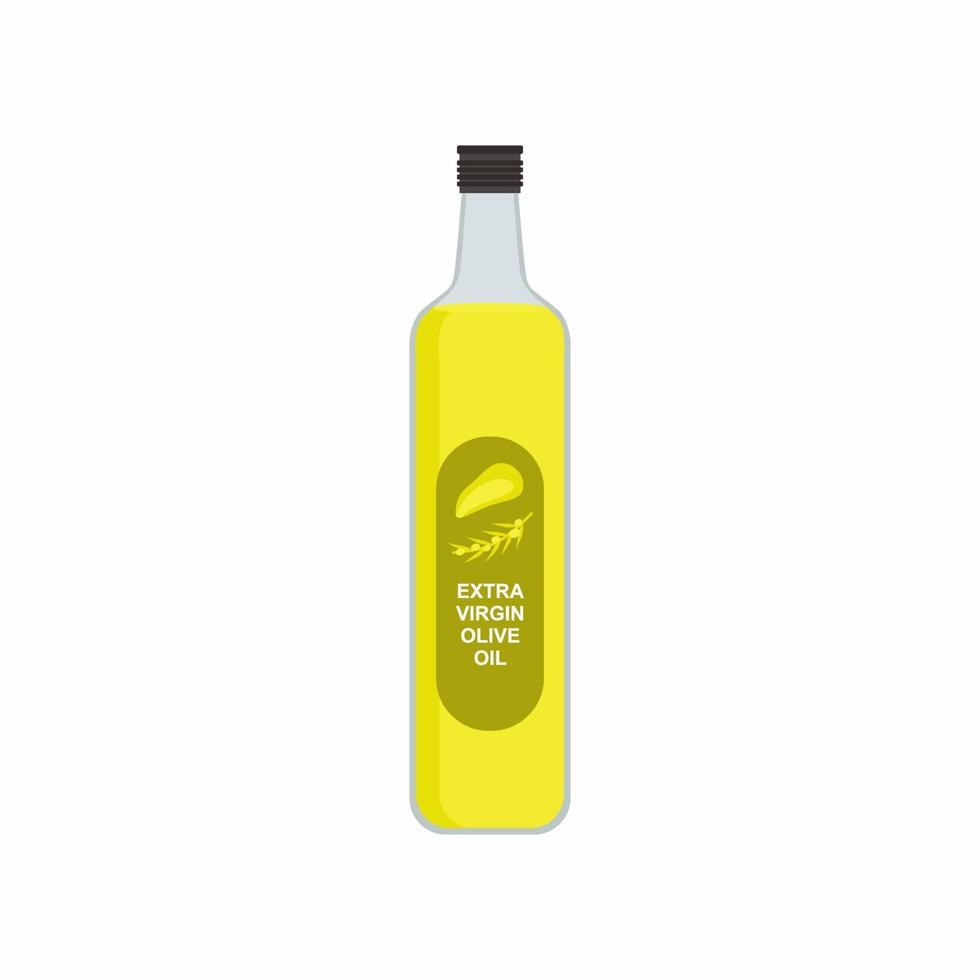 extra vierge olijfolie illustratie. stalen blik met olijfolie, groene fles. voedselconcept in platte cartoon stijl. illustratie kan worden gebruikt voor onderwerpen als landbouw, natuurvoeding, ecoproductie vector