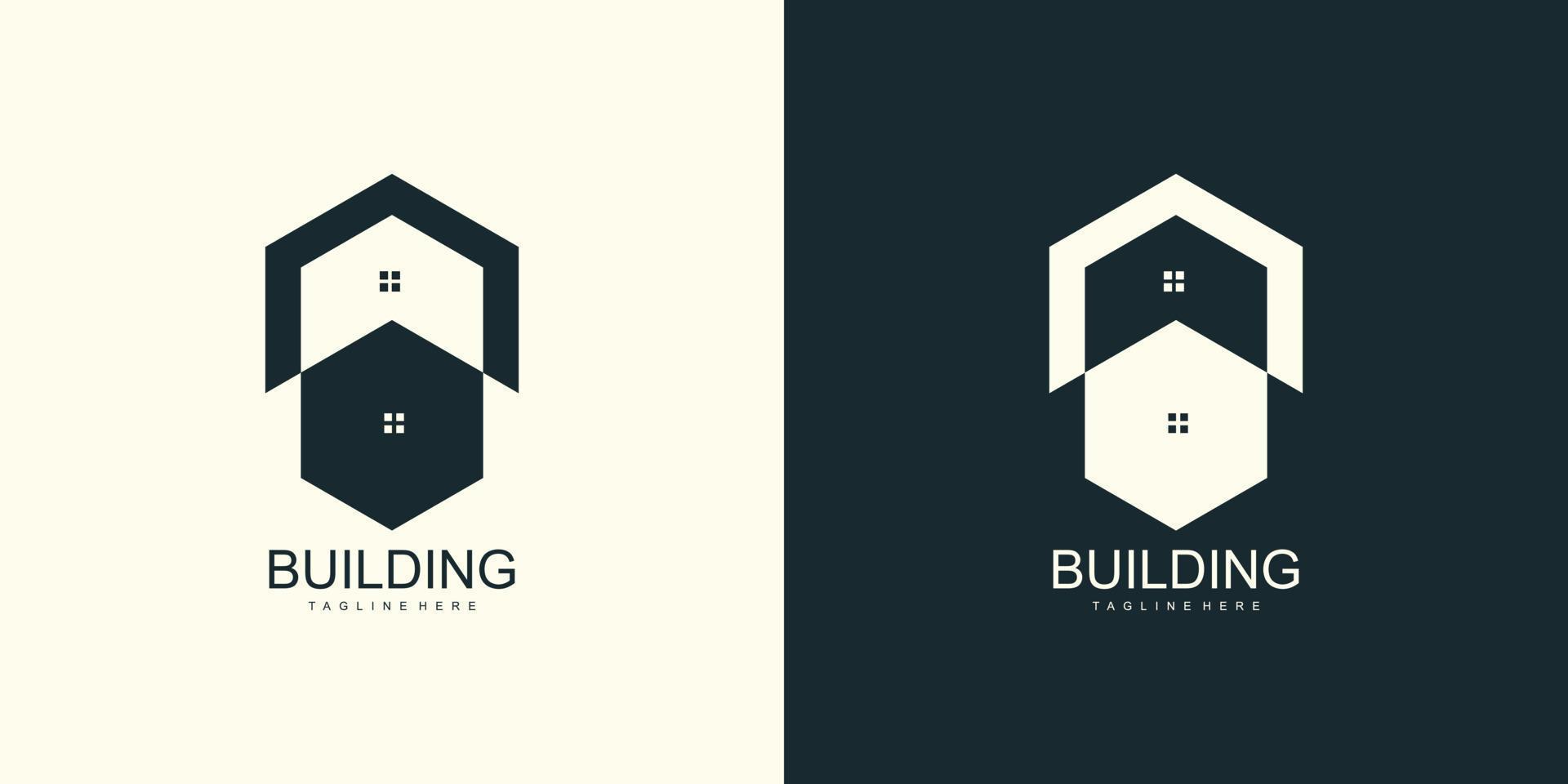 echt landgoed appartement logo ontwerp met gebouw structuur vector