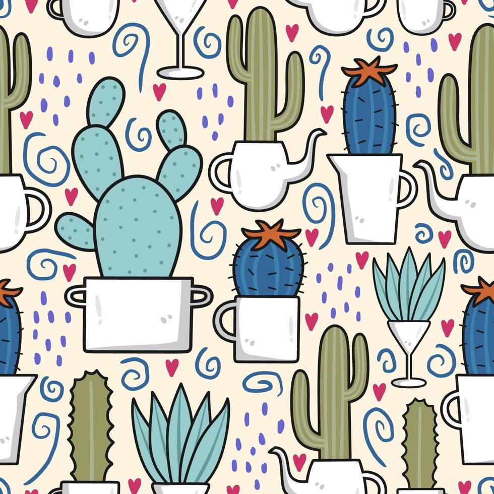 naadloze patroon met lama, cactus hand getrokken ontwerpelementen. cactussen, bladeren, junglebloemen. creatieve kinderachtige textuur. geweldig voor stof, textiel, behang. vector illustratie