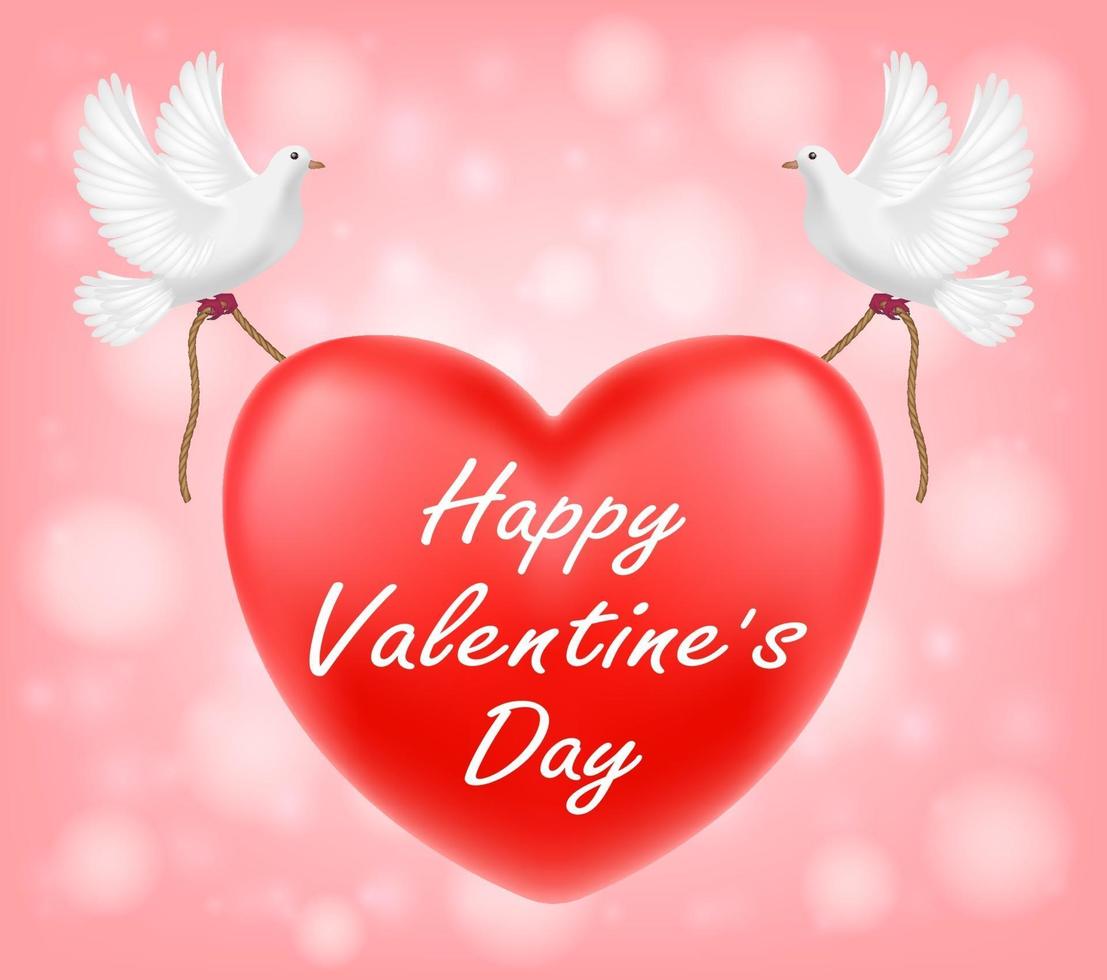 happy valentine day rood hart met witte duiven illustratie. vector