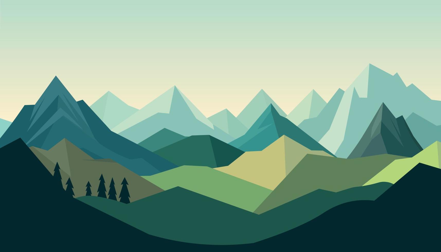 vlak minimalistisch ontwerp. panorama van een berg landschap. gemakkelijk naar verandering kleuren. vector