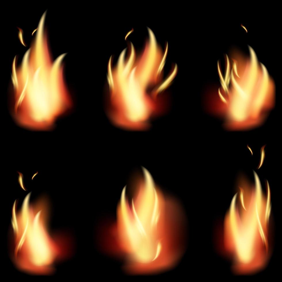 vuurvlam ingesteld op zwarte achtergrond vector