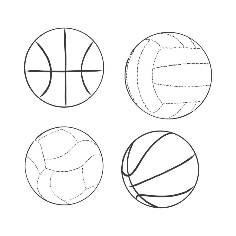 vector schets illustratie sport ballen volleybal, basketbal. sportballen vector schets op witte achtergrond