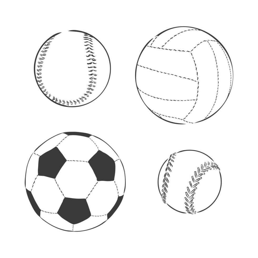 vector schets illustratie sport ballen voetbal, volleybal, honkbal. sportballen vector schets op witte achtergrond