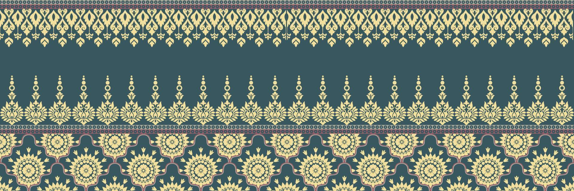 etnisch patroon. hoofddoek patroon. zijde nek sjaal. bandana afdrukken. hoofddoek. bloemen wijnoogst stijl. Indonesisch batik. textiel, kleding stof, tegel, kleding. tribal textuur. vector. blauw, rood, goud, geel. vector