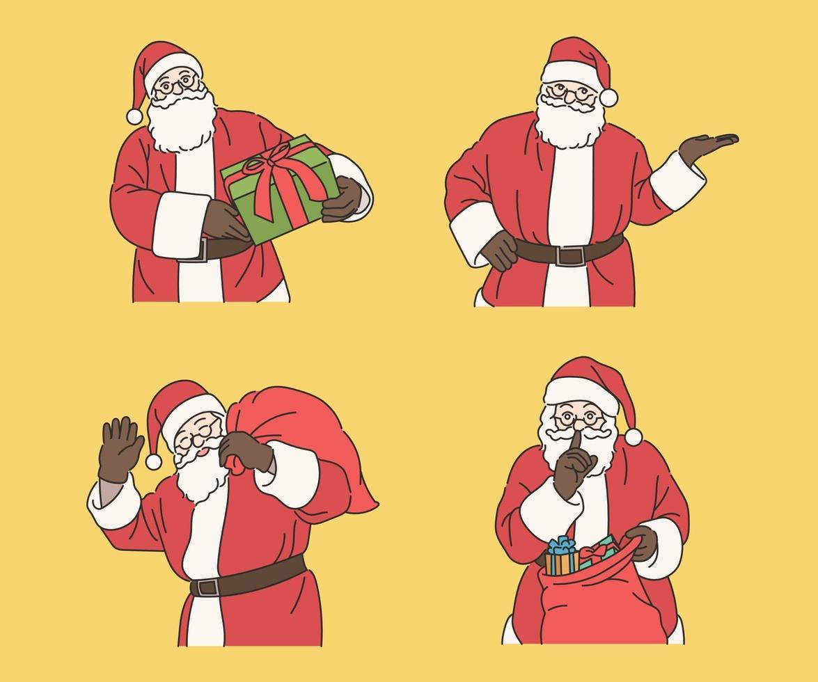de kerstman is in verschillende poses. hand getrokken stijl vector ontwerp illustraties.