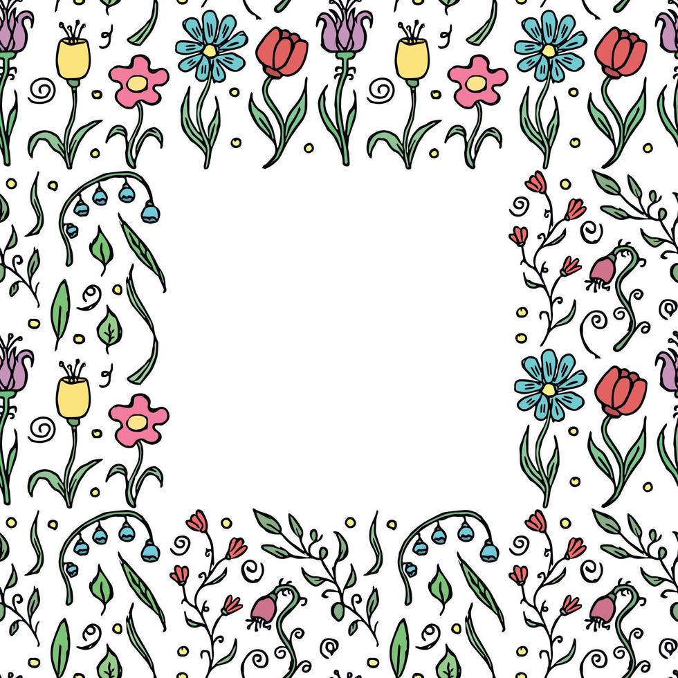naadloos bloemen kader. tekening achtergrond met bloemen. voorjaar patroon vector