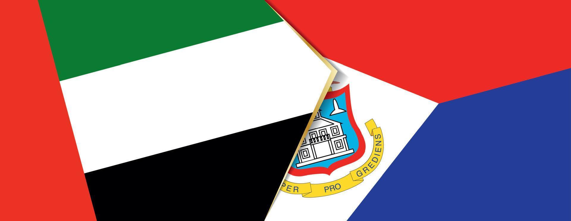 Verenigde Arabisch emiraten en sint maarten vlaggen, twee vector vlaggen.