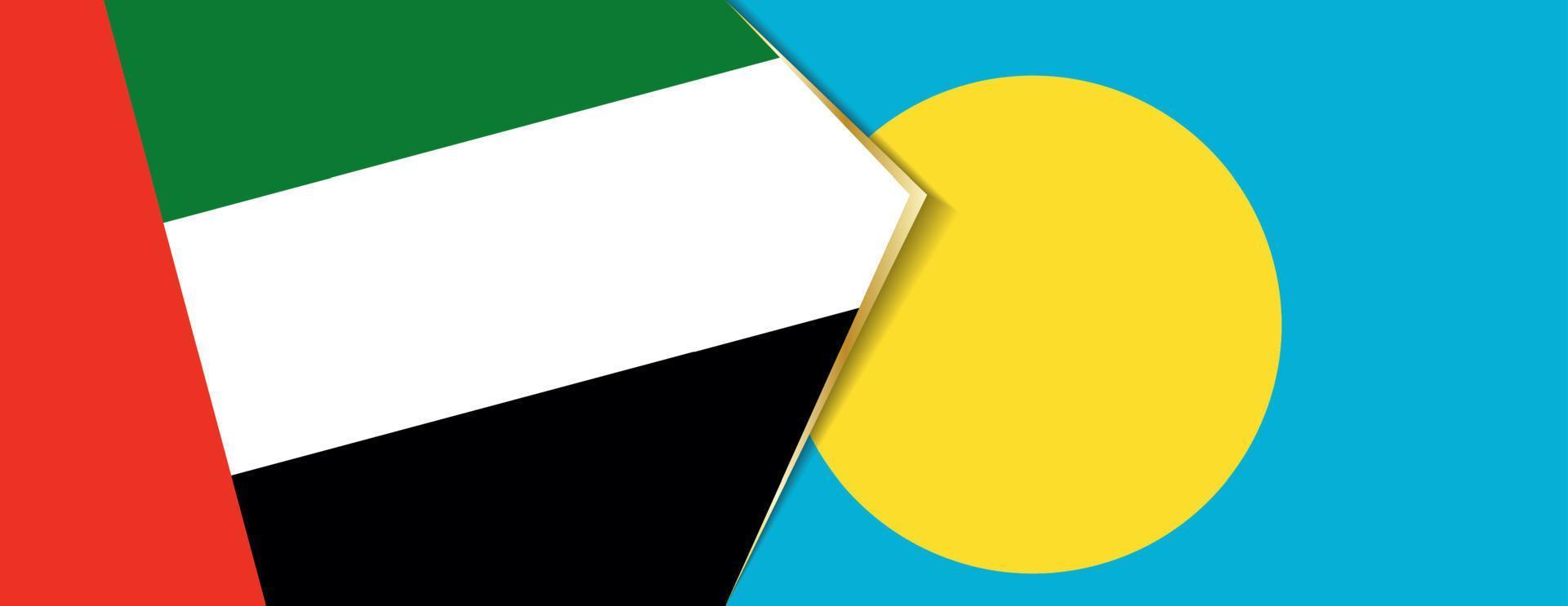Verenigde Arabisch emiraten en Palau vlaggen, twee vector vlaggen.
