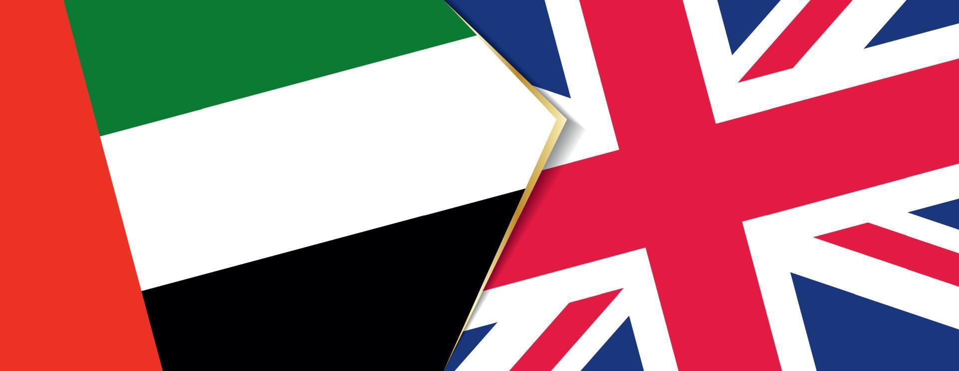 Verenigde Arabisch emiraten en Verenigde koninkrijk vlaggen, twee vector vlaggen.