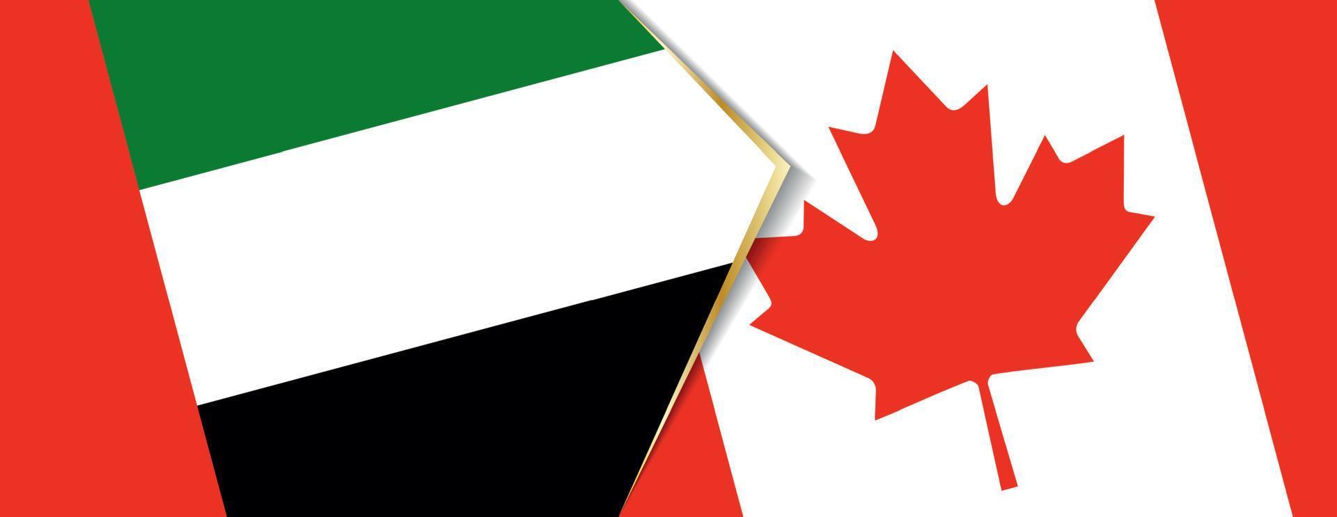Verenigde Arabisch emiraten en Canada vlaggen, twee vector vlaggen.