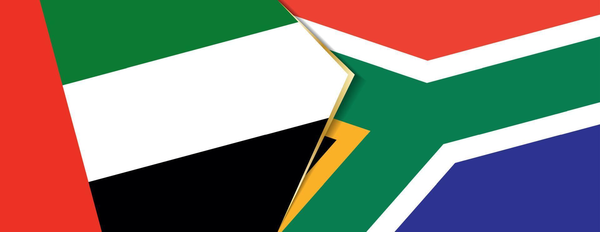 Verenigde Arabisch emiraten en zuiden Afrika vlaggen, twee vector vlaggen.