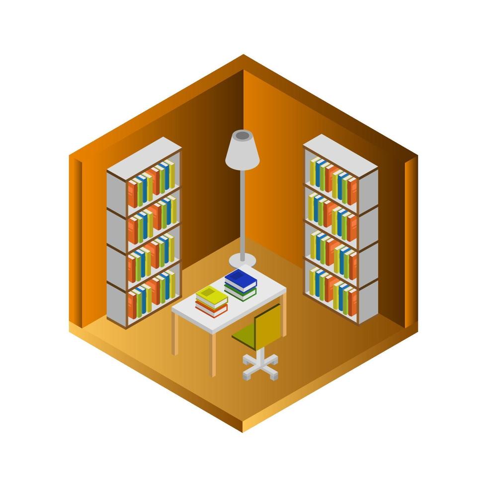 isometrische bibliotheekkamer vector