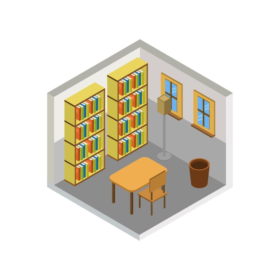 isometrische bibliotheekkamer vector