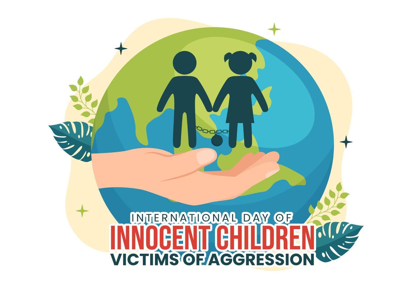 Internationale dag van onschuldig kinderen slachtoffers van agressie vector illustratie met kinderen verdrietig nadenkend en huilt in vlak tekenfilm hand- getrokken Sjablonen