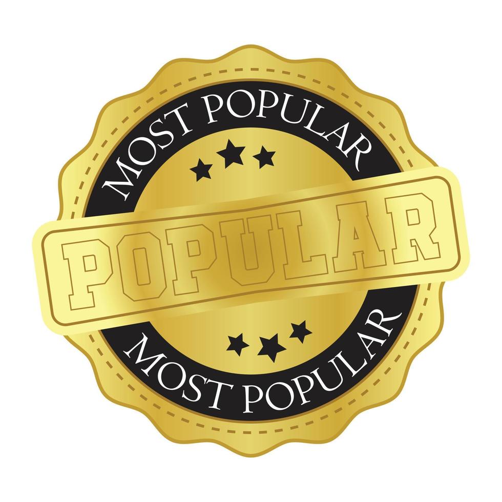 meest populair insigne gouden kleur, linten, label, icoon, stempel, zegel, sticker, typografie, belettering, meest populair embleem icoon ontwerp vector illustratie