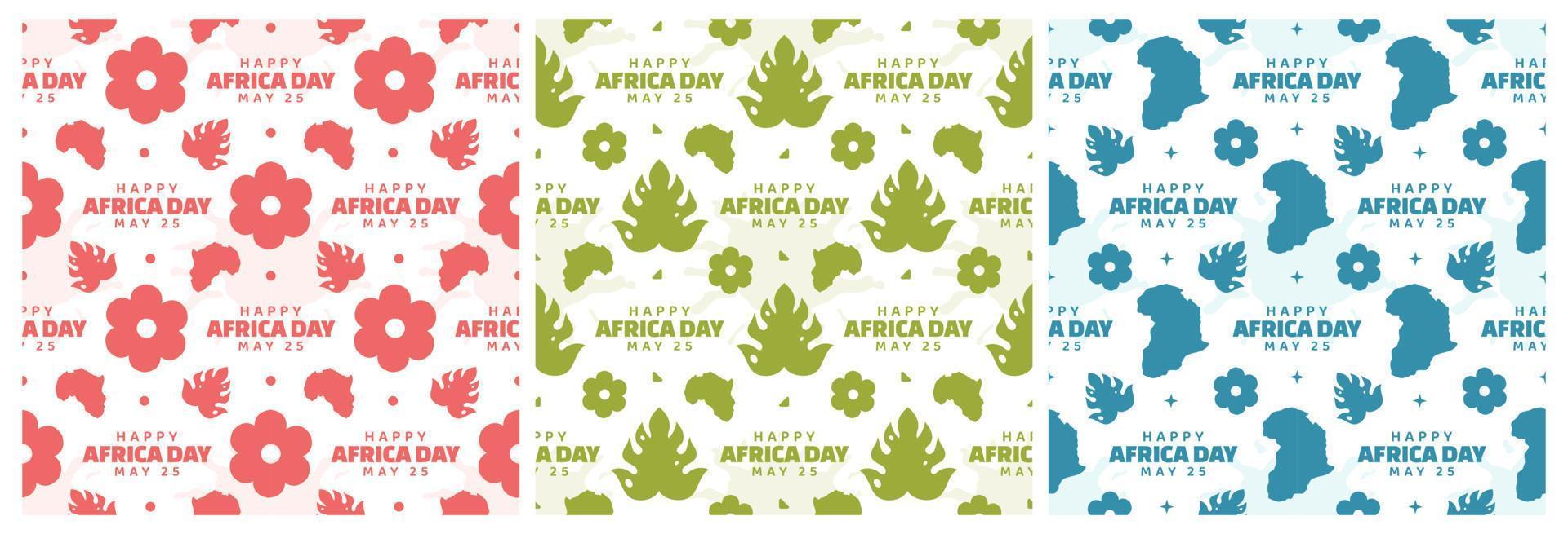 reeks van gelukkig Afrika dag naadloos patroon ontwerp met cultuur Afrikaanse tribal figuren decoratie in sjabloon hand- getrokken tekenfilm vlak illustratie vector