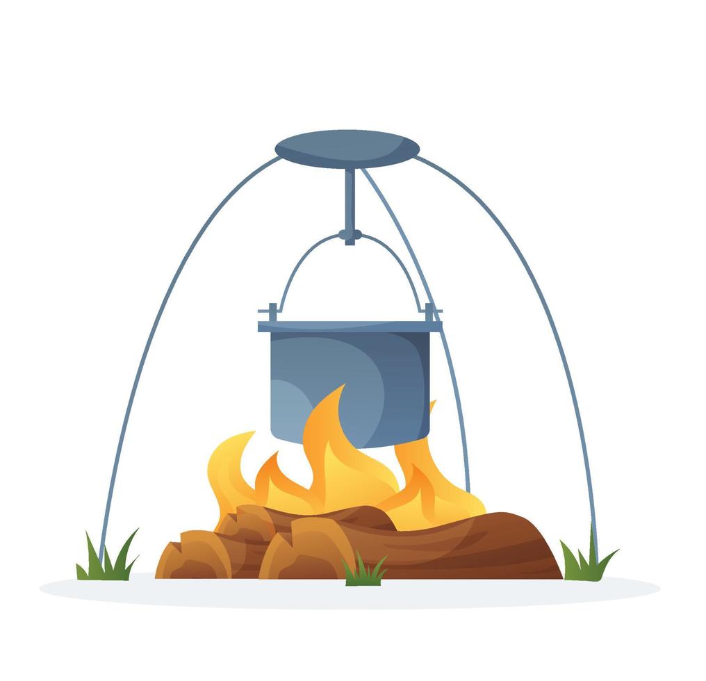 camping pot over- een vreugdevuur camping uitrusting vector illustratie