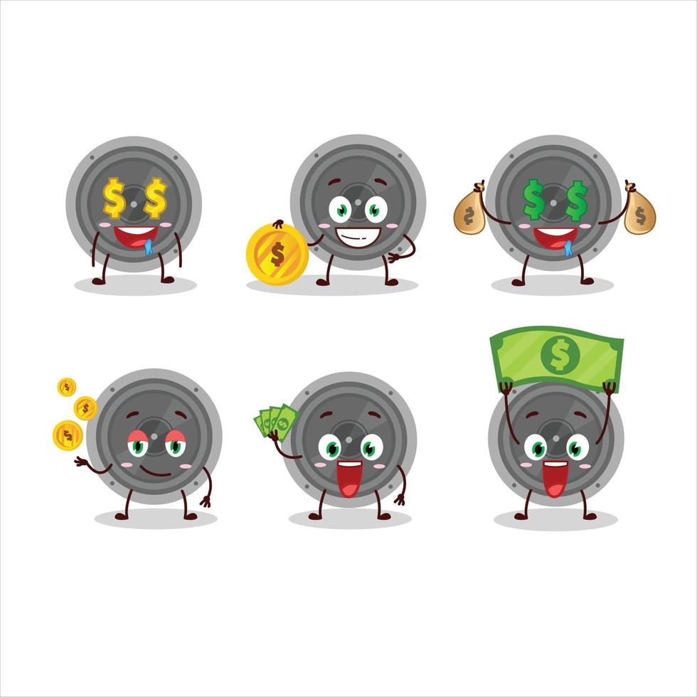 audio spreker tekenfilm karakter met schattig emoticon brengen geld vector