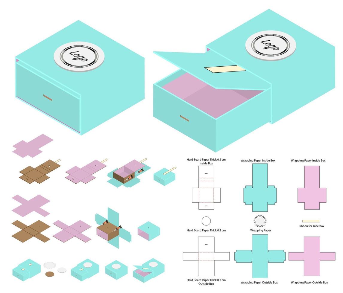 doos verpakking gestanst sjabloonontwerp. 3D-model vector