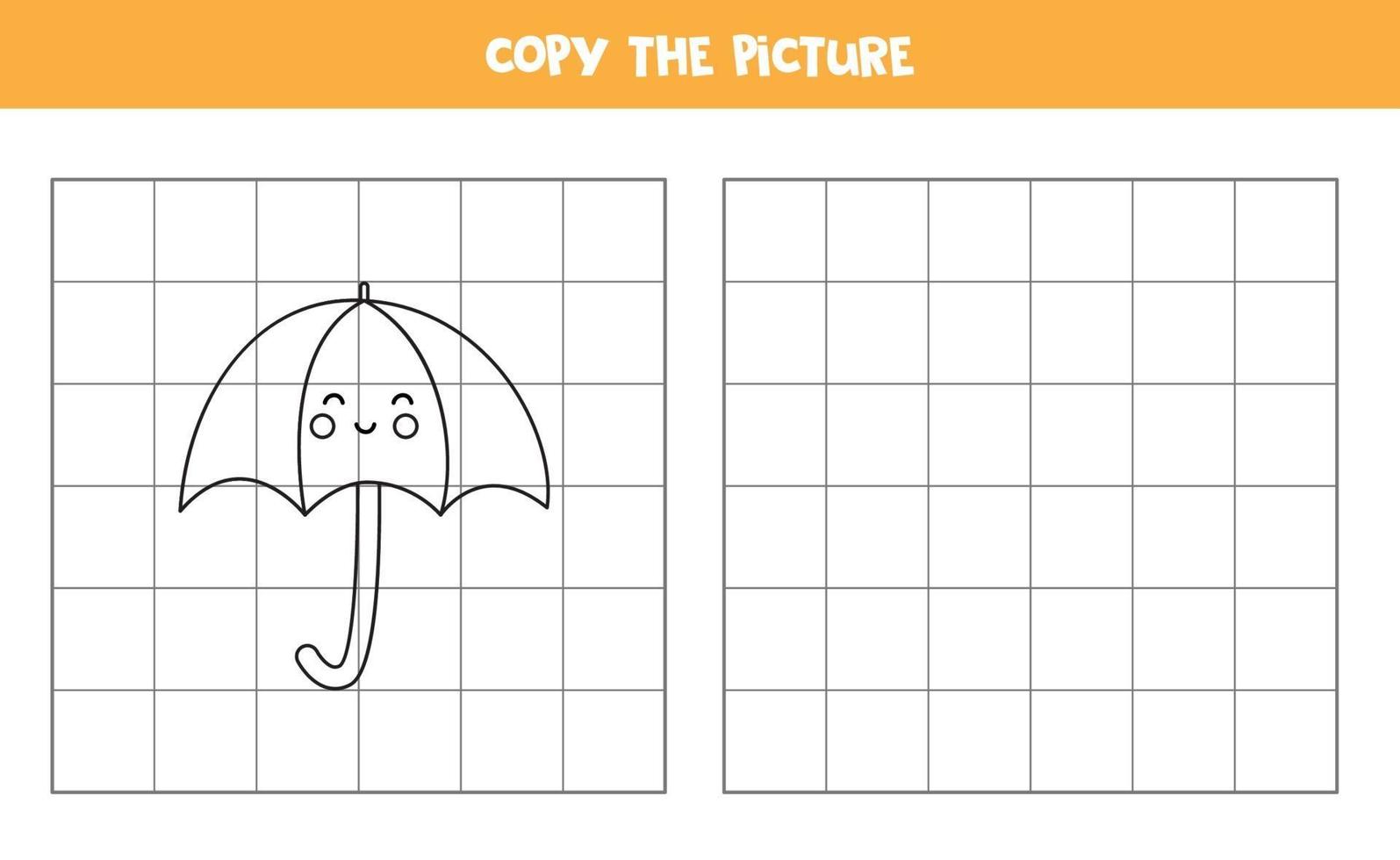 kopieer de foto van een schattige paraplu. logisch spel voor kinderen. vector