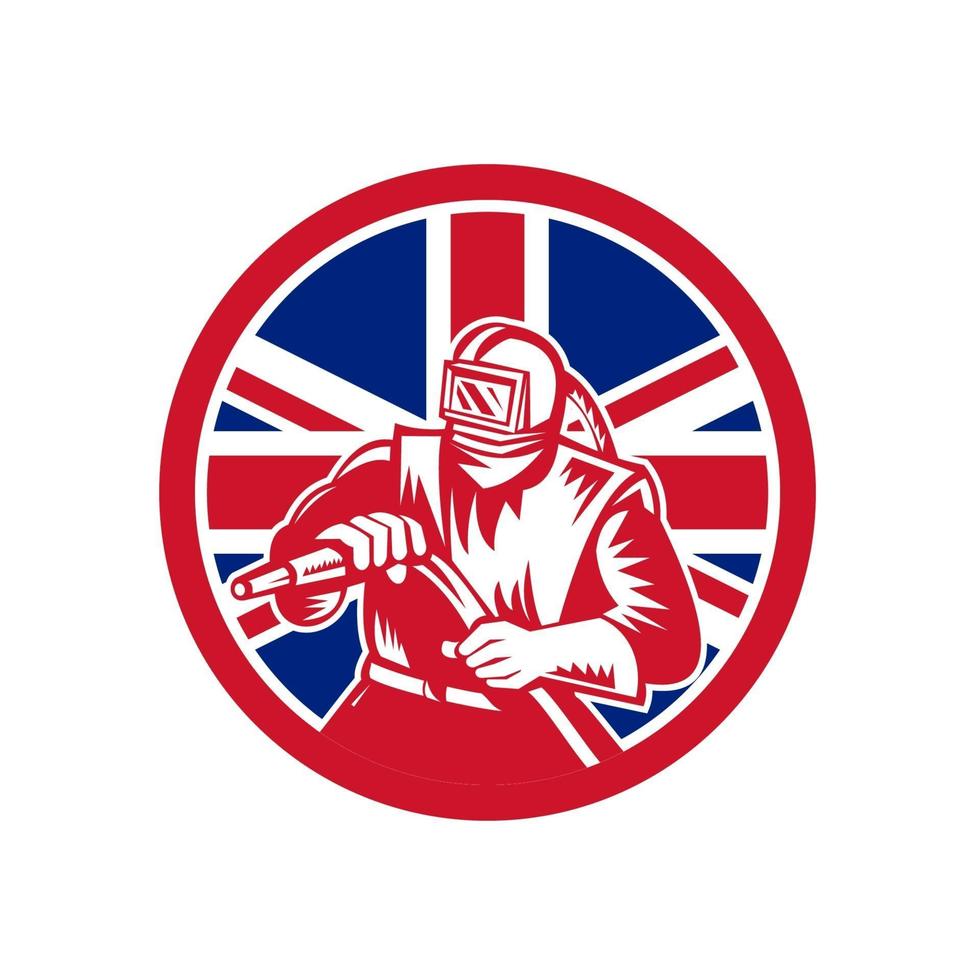 sandblaster front holding hose uk flag mascotte vector