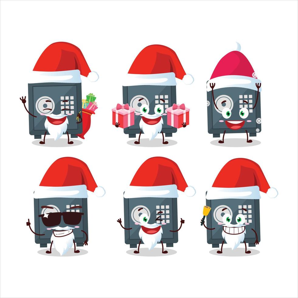 de kerstman claus emoticons met veilig storting doos tekenfilm karakter vector