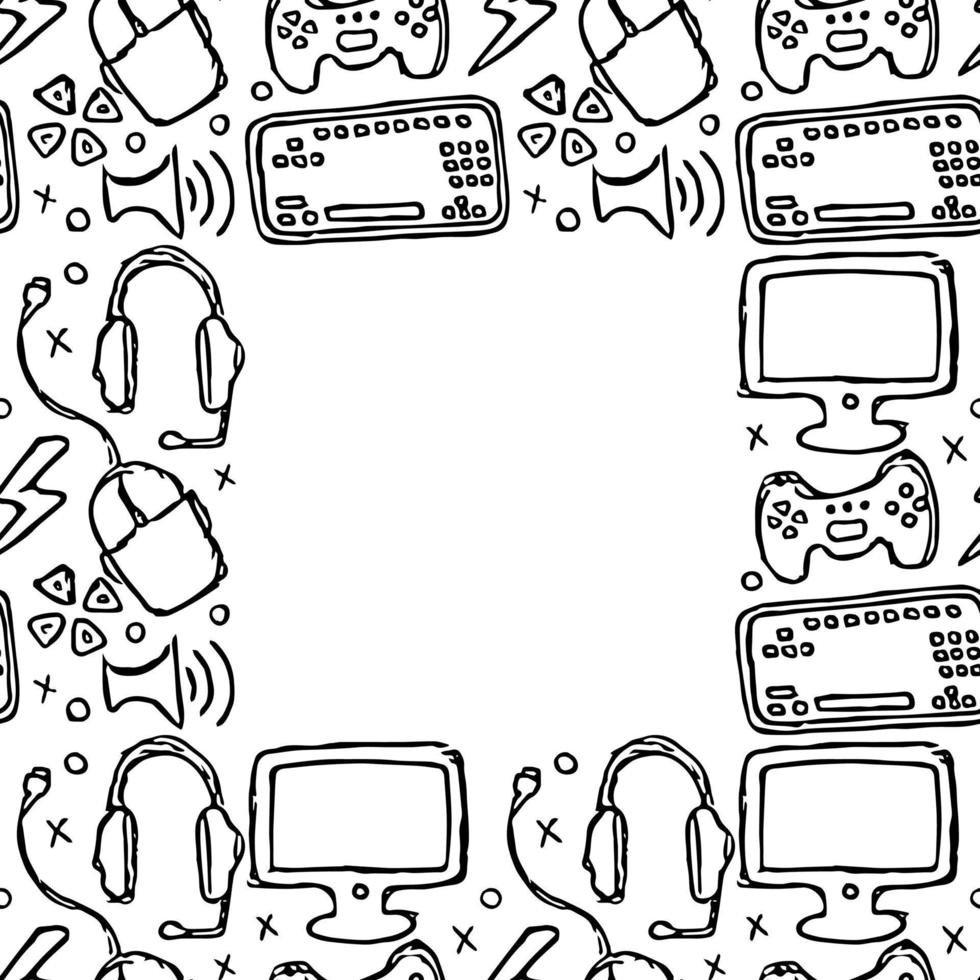 naadloos gaming kader. tekening achtergrond met gaming pictogrammen vector