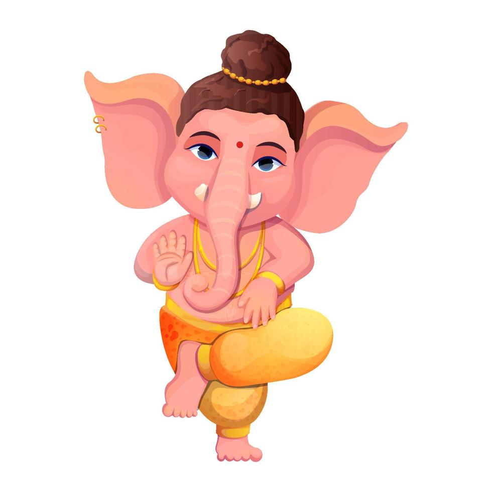 weinig schattig ganesh, religieus traditioneel god olifant in tekenfilm karakter geïsoleerd Aan wit achtergrond. vector illustratie