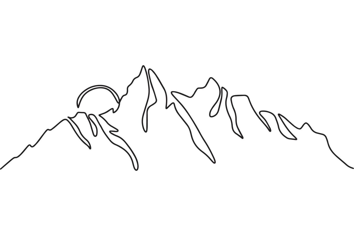 abstract landschap van een berg bereik. een gemakkelijk lineair tekening van bergen en de zon. modern een lijn illustratie van natuur. vector