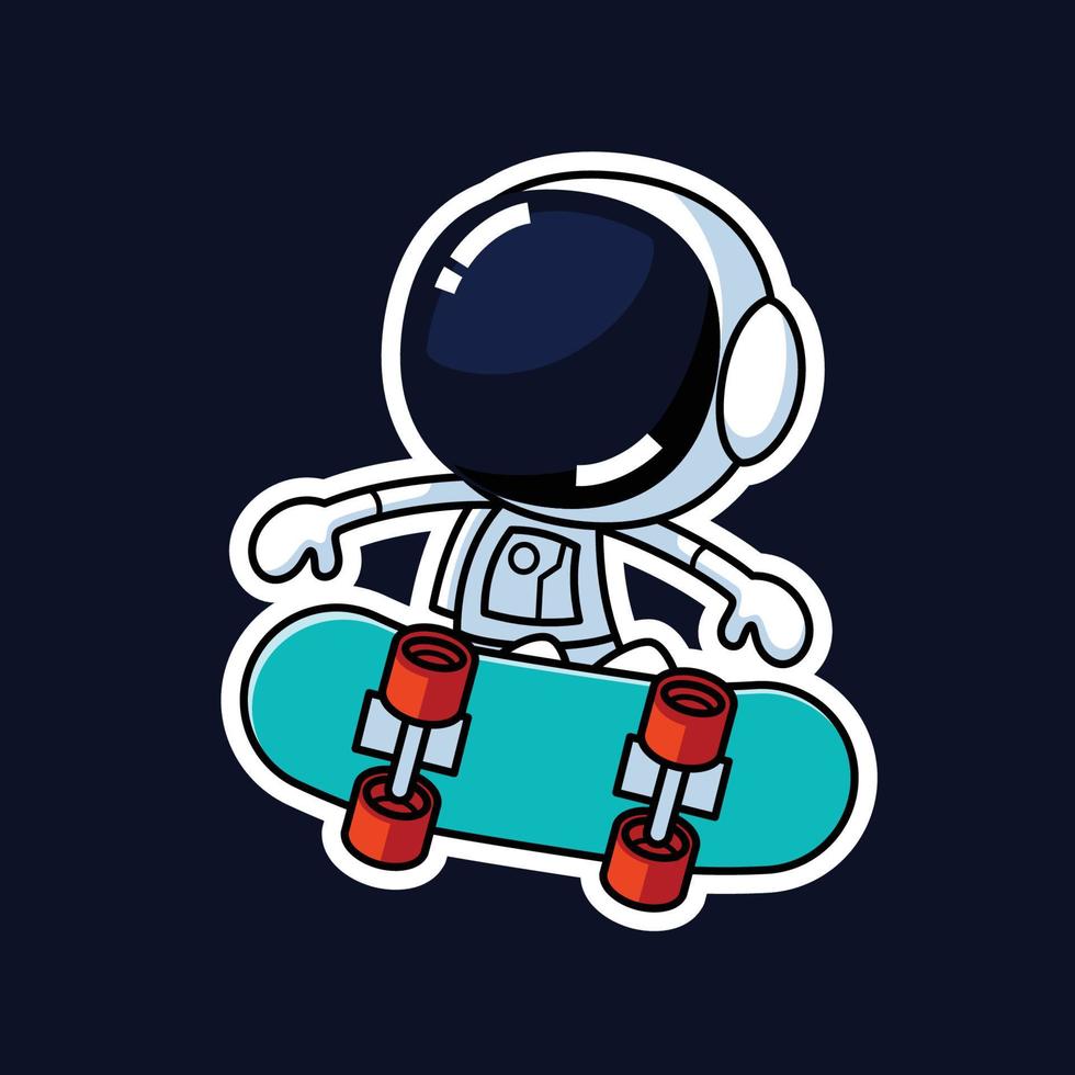 schattig astronaut tekenfilm karakter Aan skateboard. premie vector grafisch Bedrijfsmiddel.