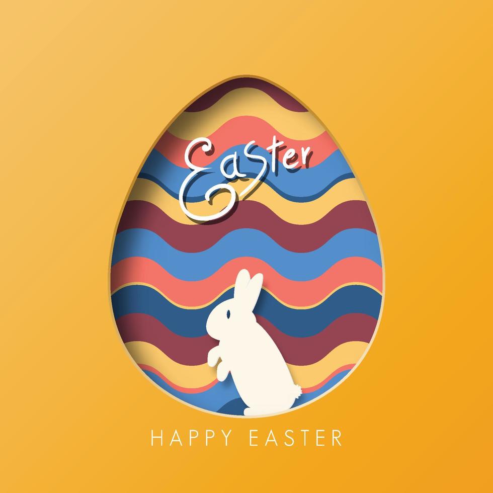 gelukkig Pasen groet kaart sjabloon. kleurrijk papier besnoeiing konijn ei kaart. vector