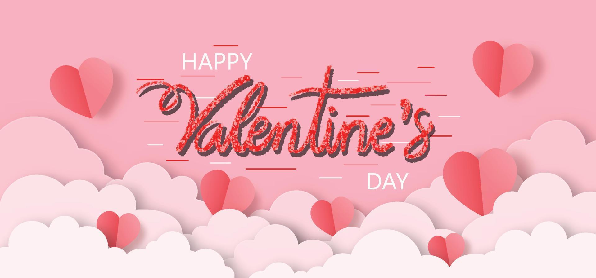 gelukkig Valentijnsdag dag. tekst hand- belettering typografie poster Aan roze achtergrond. papercut stijl. vector illustratie.