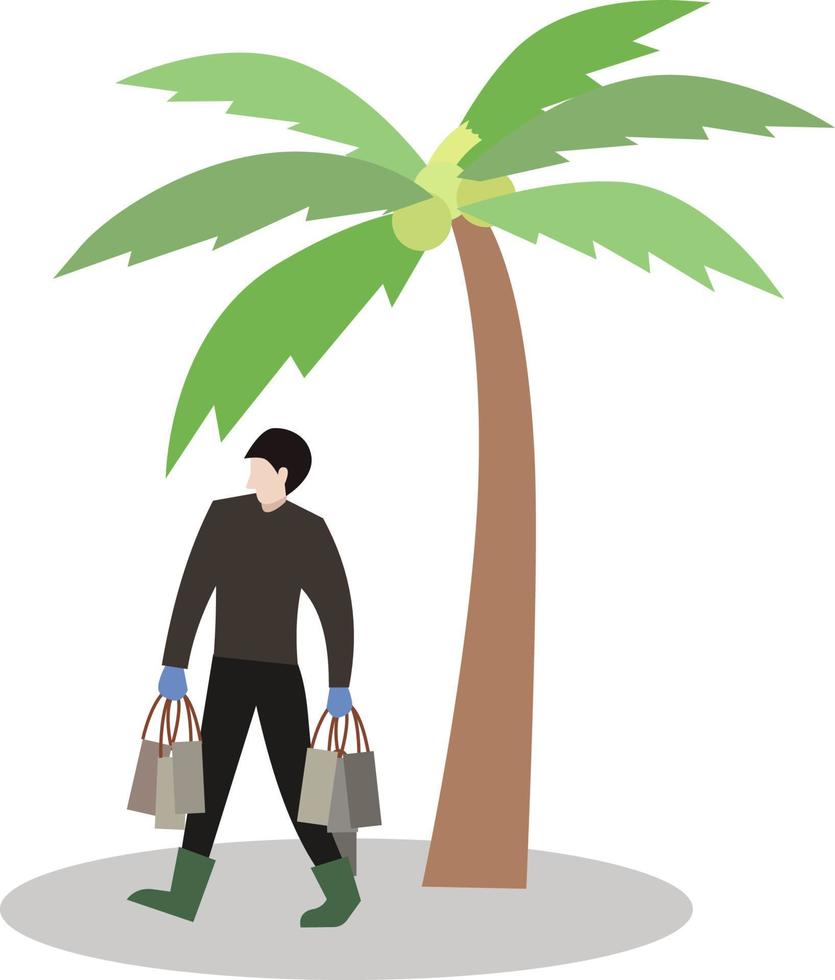 suiker palm arbeider vector illustratie, bruin suiker arbeider brengt suiker extractie van palm boom
