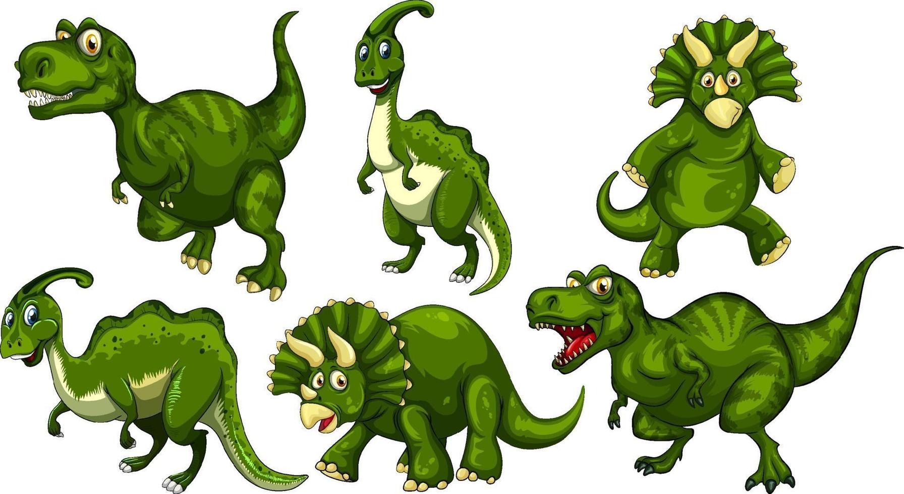 set van groene dinosaurus stripfiguur vector